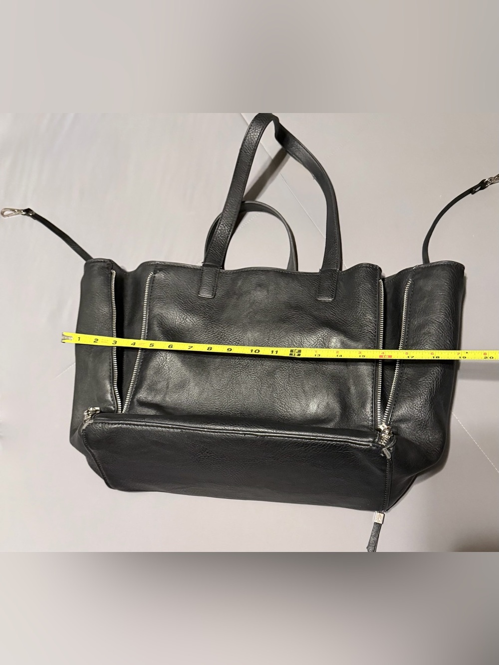 Black Faux Leather Tote Bag with Silver Hardware - Picture 11 of 15